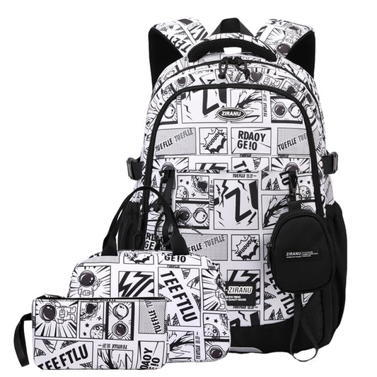 Black and White graffiti 3-piece backpack set