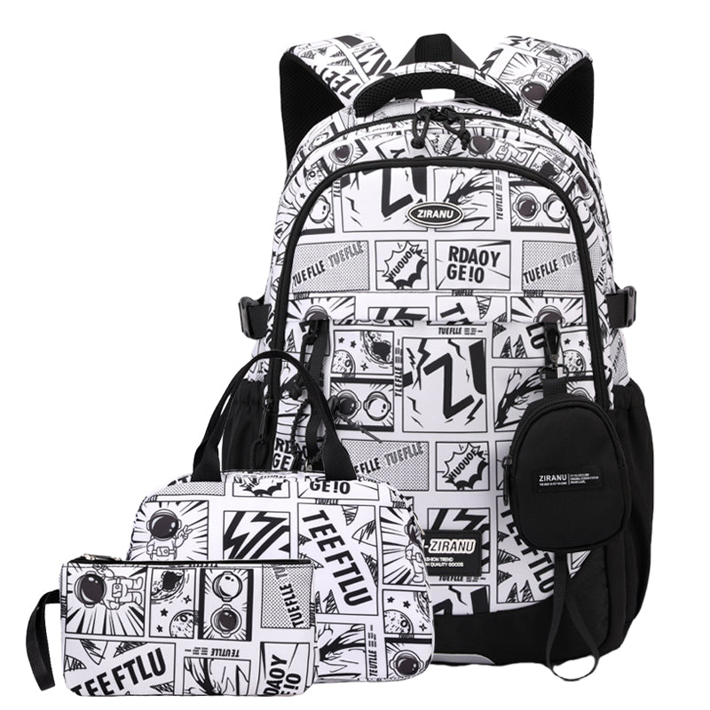 Black and White graffiti 3-piece backpack set