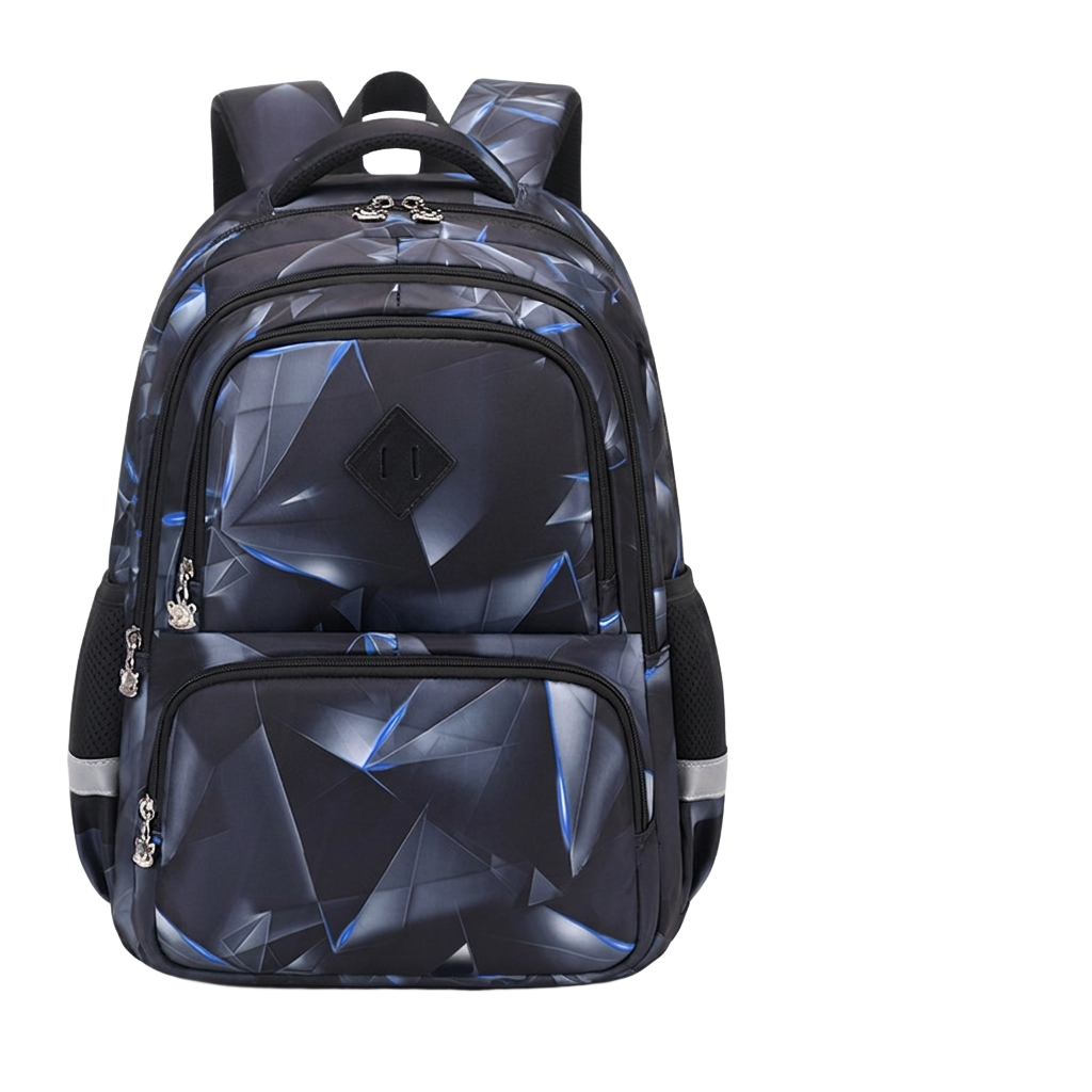 Black geometric Oxford backpack