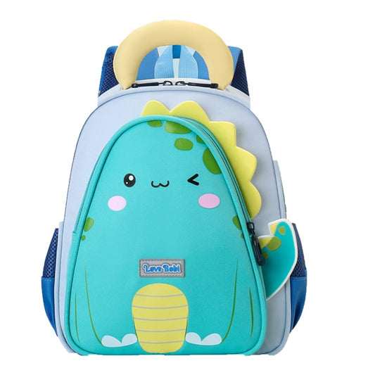 Green Dino backpack on white background