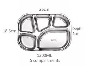 5-compartment stainless steel tray