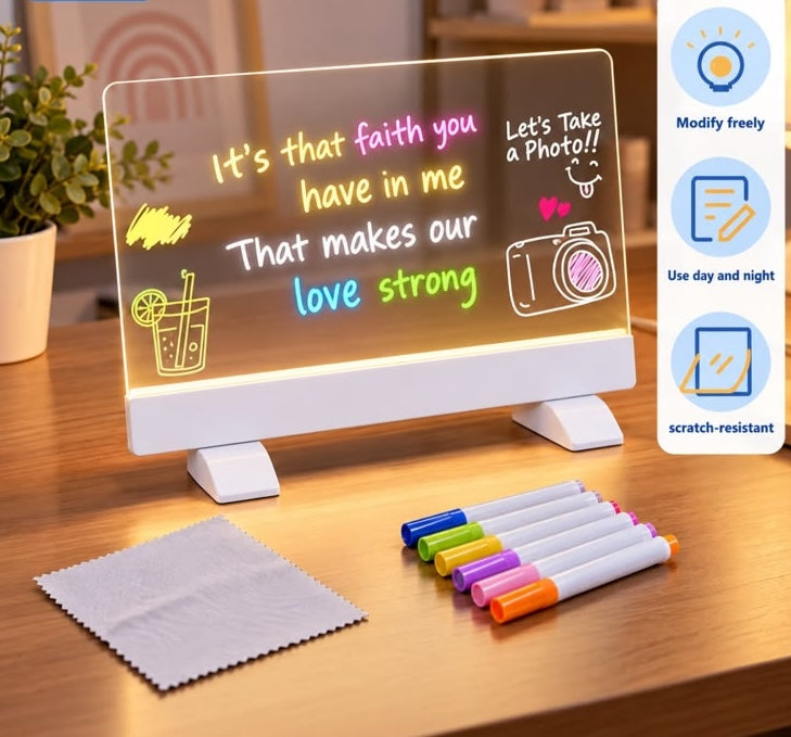 LED acrylic drawing board with neon markers