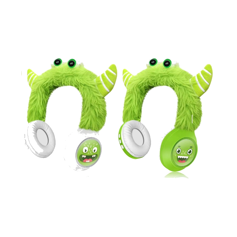 Snappy Monster Headphones - white and green, laughing monster face