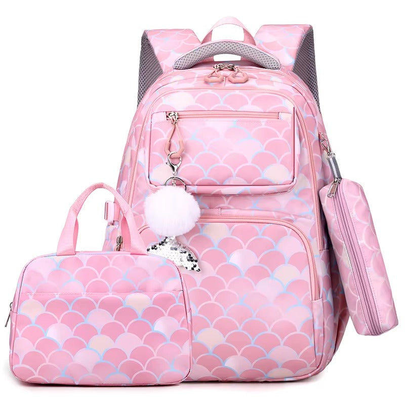 Pink mermaid scale school bag set