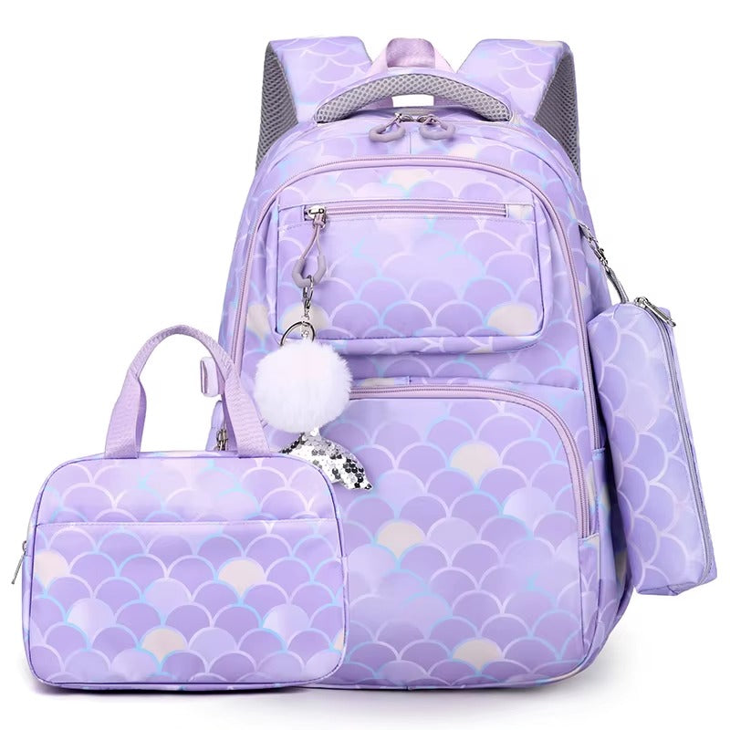 Purple mermaid scale school bag set