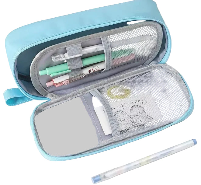 Roomy interior with pens and ruler