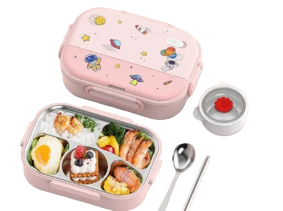 Quad lunch box with removable soup bowl, spoon and chopsticks included